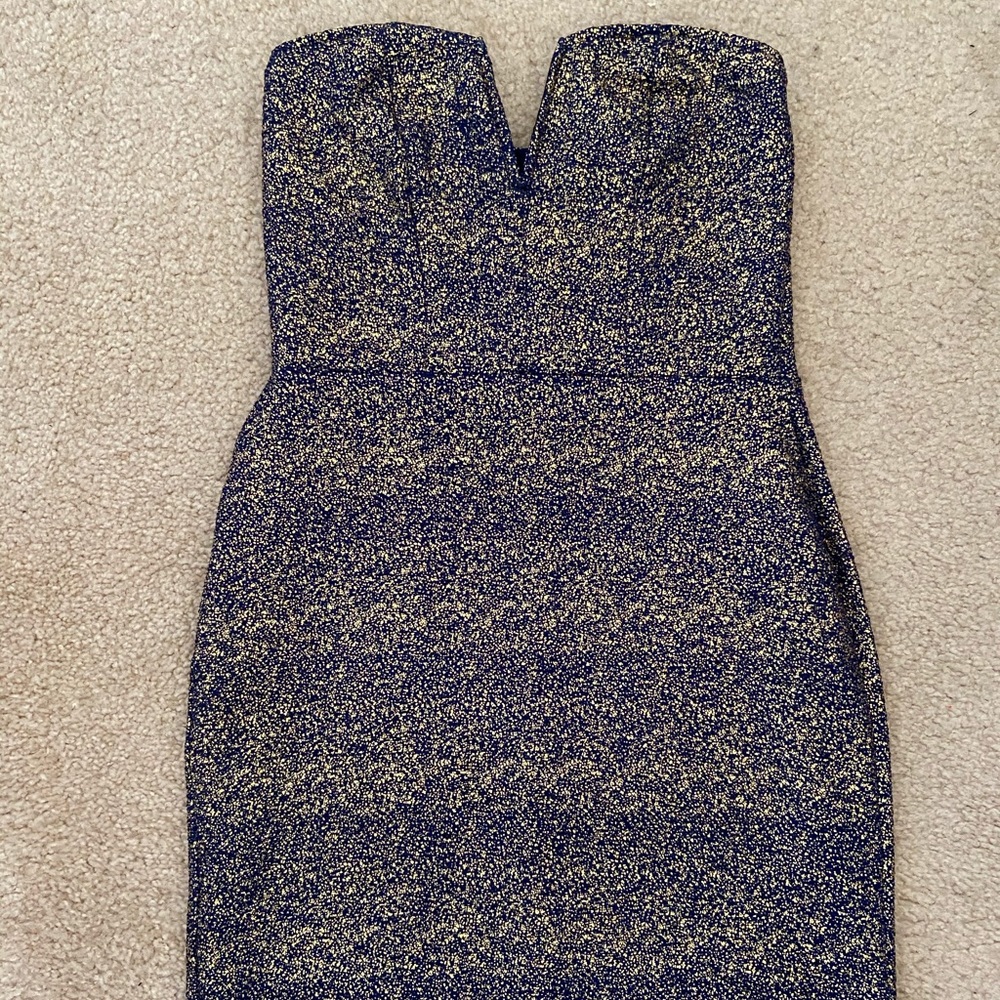 Material Girl Strapless Dress in Black and Gold